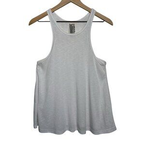 Free People Sz Large White Loose Fit Flowy Ribbed Tank Top Boho Beachy USA Made